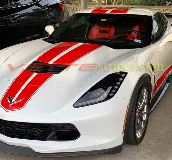 White C7 Grand Sport with red JE stripes