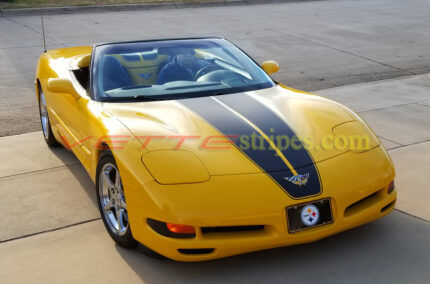 Yellow C5 Corvette convertible COM stripes in matte black