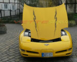 Yellow C5 corvette coupe with matte black super hood stripes