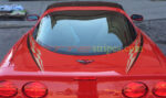 torch red c5 corvette with sandstone and black super hood stripe and outer hood spear rear stripes