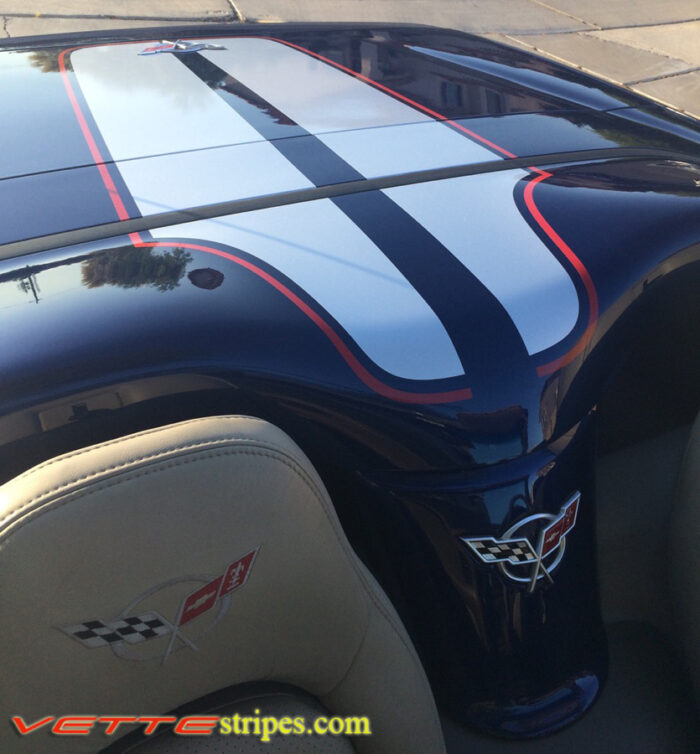 Lemans blue C5 Corvette with silver and red CE commemorative stripes
