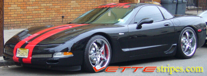 C5 Corvette black Z06 with red rally racing stripe