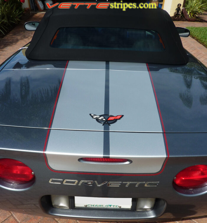Cyber gray C5 Corvette with silver and maple red COM CSR stripes