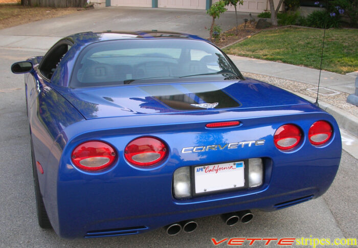 Electron blue C5 Corvette with metallic black and gunmetal CE commemorative stripes