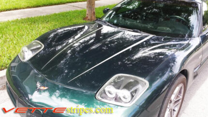 Fairway green C5 Corvette with silver hood spear stripe