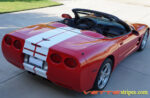 Red C5 Corvette convertible with white racing stripe style 3
