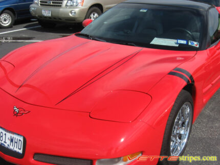 C5 Corvette red with black hood spear stripe