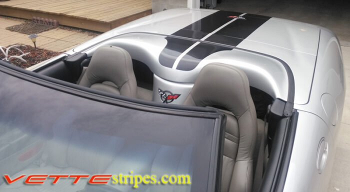 Silver C5 Corvette convertible with black rally racing stripe style 3