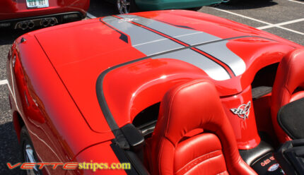 Torch Red C5 Corvette convertible with pewter and black SE3 racing rally stripe graphic