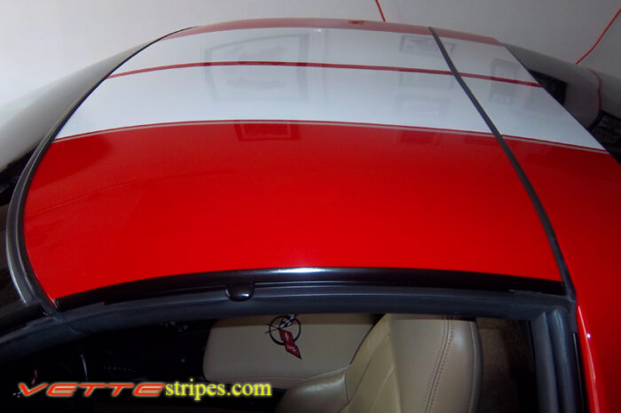 Torch red C5 Corvette with white COM CSR stripes