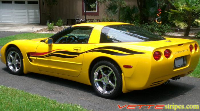 C5 Corvette with black and red side stripe graphic