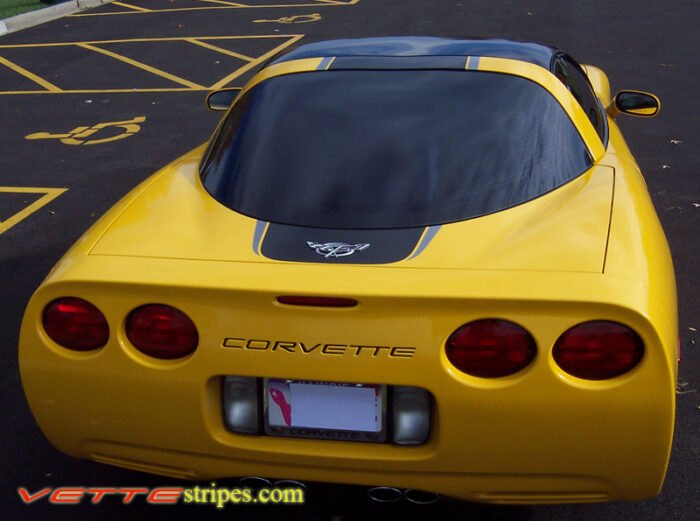 Yellow C5 Corvette with black and silver GT1 stripe