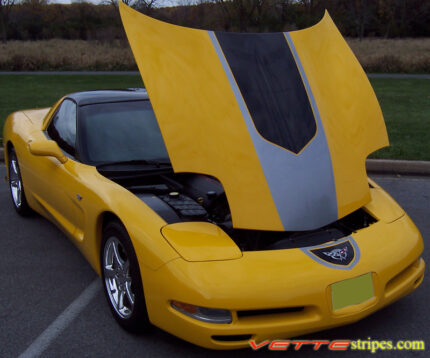 Yellow C5 Corvette with black and silver GT1 stripe and optional printed jake