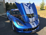 Laguna blue C7 Corvette Z06 with blade silver GM full length dual racing stripe 2 and jake option