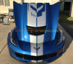 Laguna blue C7 Corvette Z06 with blade silver GM full length dual racing stripe 2 and jake option
