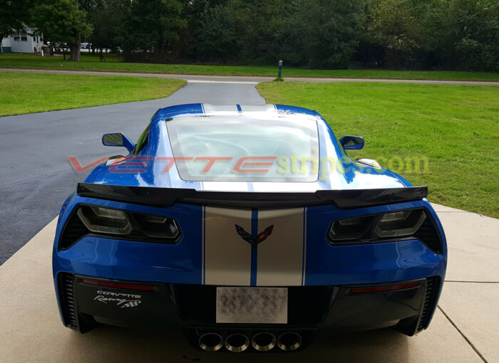 Laguna blue C7 Corvette Z06 with blade silver GM full length dual racing stripe 2