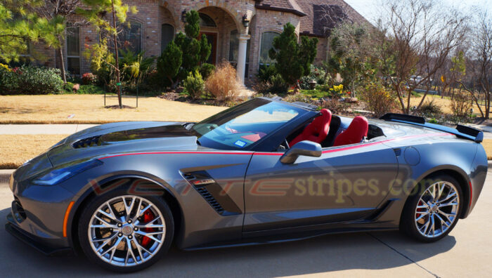 Shark gray C7 Corvette Z06 convertible with red side stripe 4