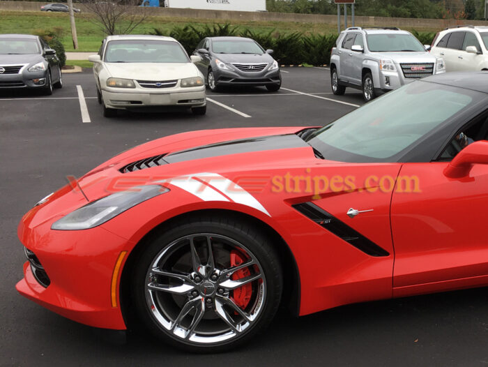 Red C7 Corvette Stingray with blade silver grand sport OEM alike fender hash marks