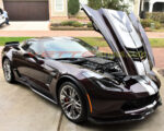 Black rose metallic C7 Z06 coupe with metallic silver GM full length dual racing 2 stripes and jake option!