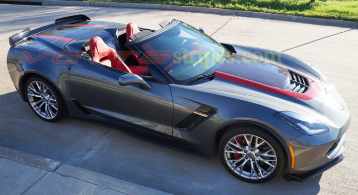 Shark gray C7 Corvette Z06 convertible with GT1 center stripes