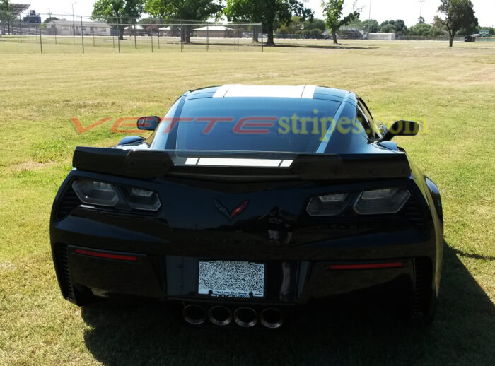 Black C7 Corvette Z06 with white hood stinger 2 with suppercharged