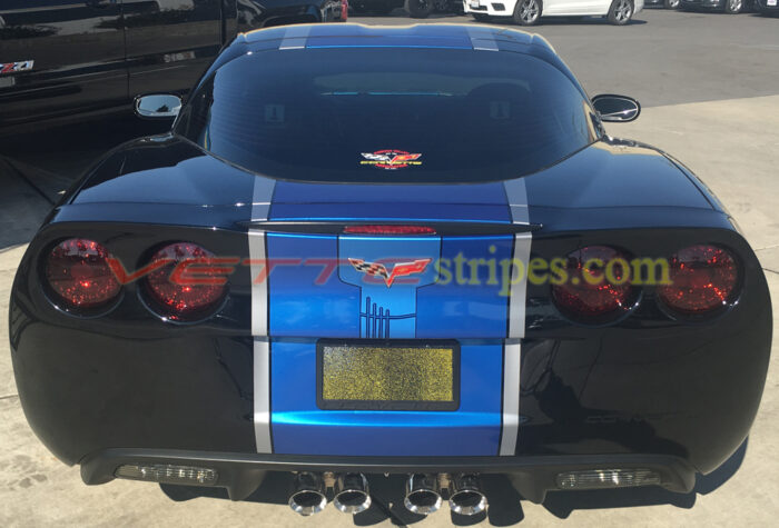 C6 Corvette GT1 stripes in 3 color blue and silver with optional rear bumper and jake skull