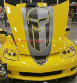 C6 Corvette GT4 stripes in brush steel and brush metallic black with optional jake skull
