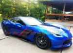 Laguna blue C7 Stingray with C7R side stripes in Dark Charcoal with red pinstripes