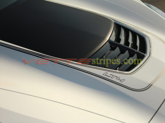 White C7 Corvette Z06 with matte black LT4 stripe and optional Stinger stripe