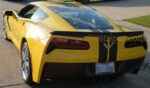 Yellow C7 Corvette stingray with matte black racing 3 stripes