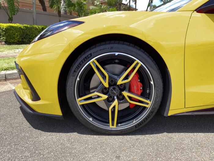 Accelerate Yellow C8 Corvette Z51 open spoke wheel decals