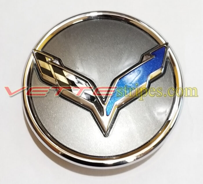 C7 Corvette wheel cap emblem overlay in laguna blue