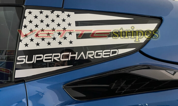 C7 rear window US flag with custom script in 3M 1080 gloss blade silver