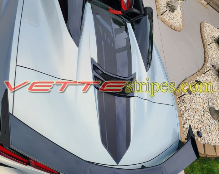 C8 Corvette HTC convertible rear stinger stripes with jake skull in carbon fiber