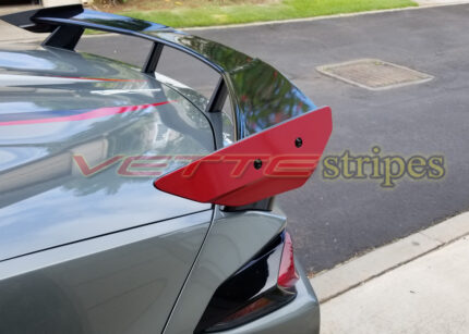 C8 Corvette with gloss edge red high rise spoiler end cap