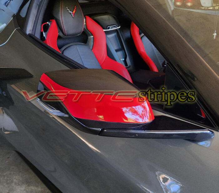 C8 Corvette with torch red side mirror decal stripes
