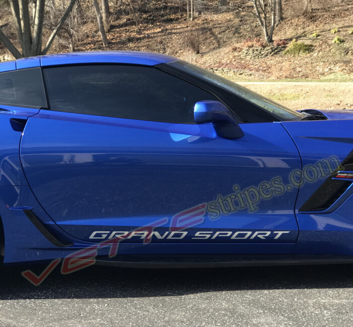 Elkhart Lake Blue C7 Corvette Grand Sport door letter decal in blade silver