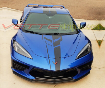 Elkhart lake blue C8 Corvette with jake GM full length dual racing stripes in 3M 1080 gloss carbon flash