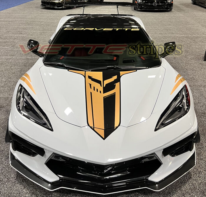Matrix Gray C8 Corvette with 3M 2080 gloss carbon flash and dark gold OEM stinger stripes