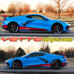 Rapid Blue C8 with dark red C8R side stripes with and without pinstripes