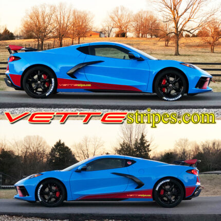 Rapid Blue C8 with dark red C8R side stripes with and without pinstripes