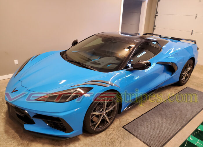 Rapid blue C8 Corvette with 3M 2080 gloss carbon flash rocker extension
