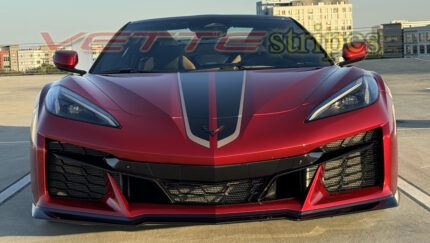 Red Mist C8 Z06 Corvette HTC with gloss carbon flash and gloss tech bronze 2024 racing stripes