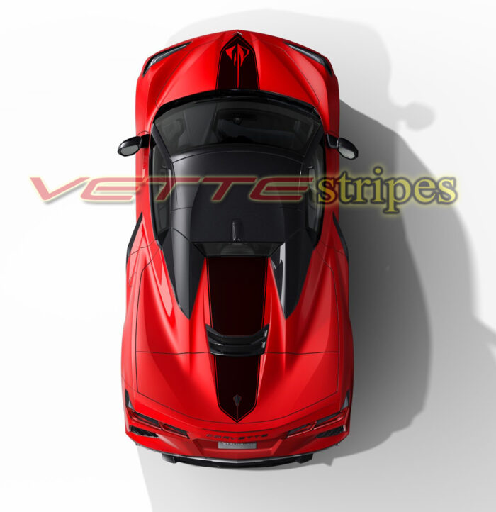 Torch red C8 HTC convertible with stingray cutout hood and rear solid
