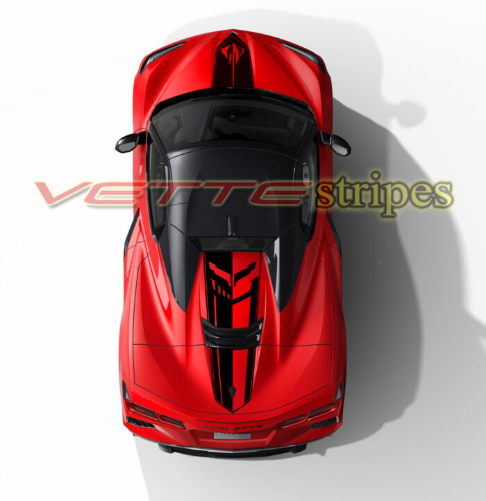 Torch red C8 HTC convertible with stingray cutout hood and rear jake cutout