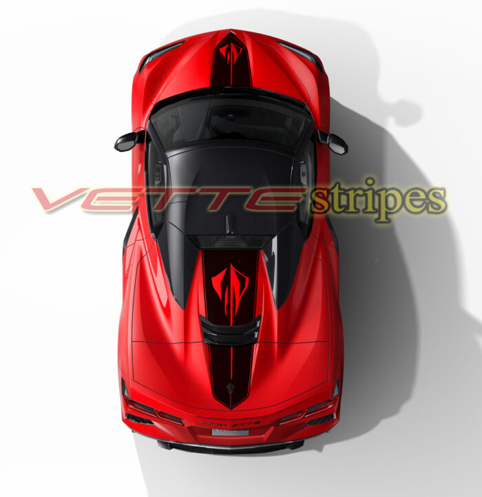Torch red C8 HTC convertible with stingray cutout hood and rear