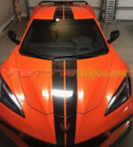 Sebring Orange C8 Corvette coupe with GM full length dual racing stripes in 3M 1080 gloss carbon flash