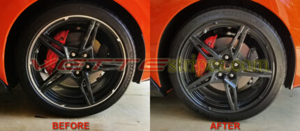 Sebring Orange C8 Corvette open spoke wheel pinstripes with 3M 2080 gloss carbon flash pinstripes