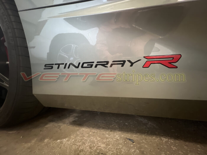 Shadow gray C8 Corvette with Stingray R decals with carbon flash trim