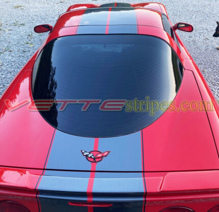 Torch red C5 coupe with racing stripes 4 in cyber gray and black
